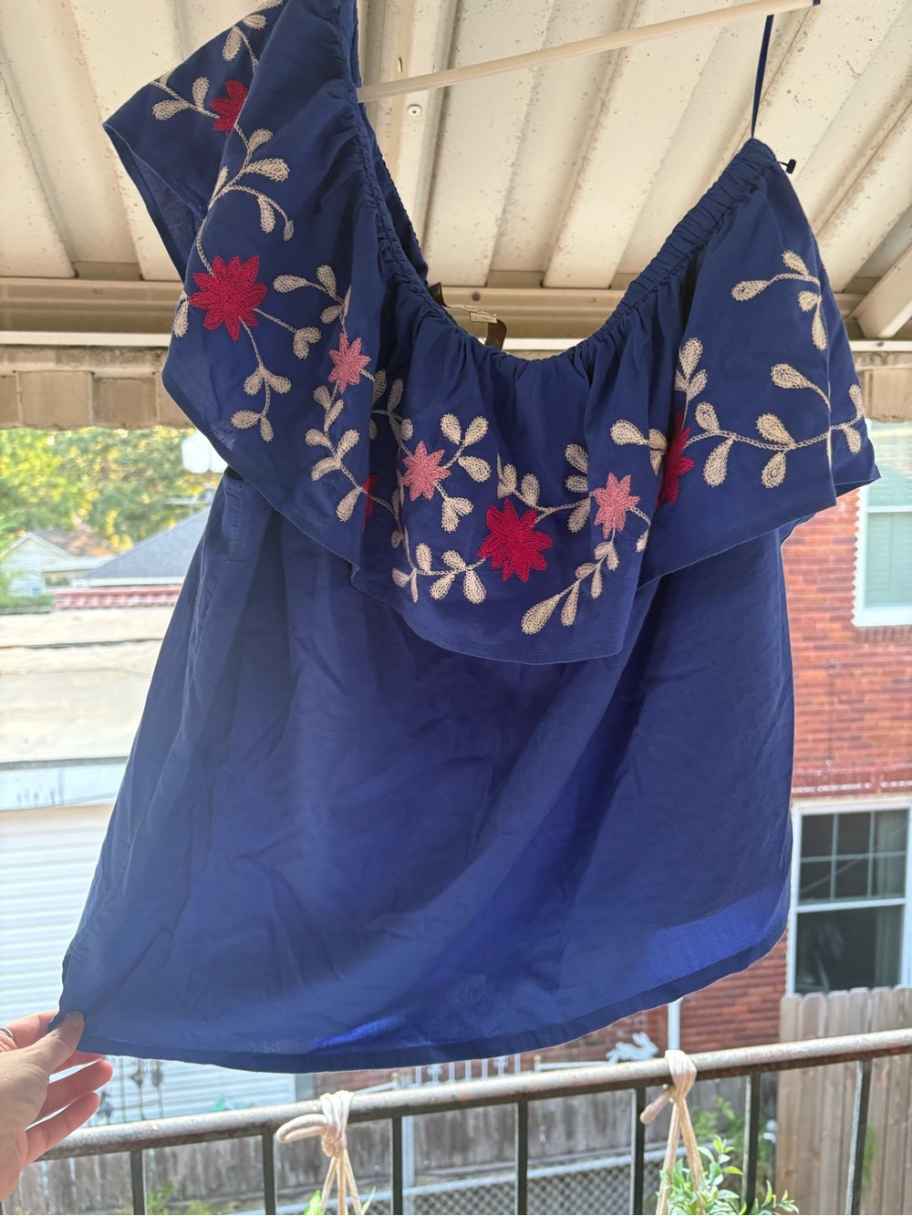 Loft Blue Off-Shoulder Embroidered Floral Top Size Large